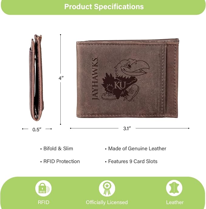 Team Sports America NCAA University of Kansas Front Pocket Slim Wallet - Image 4