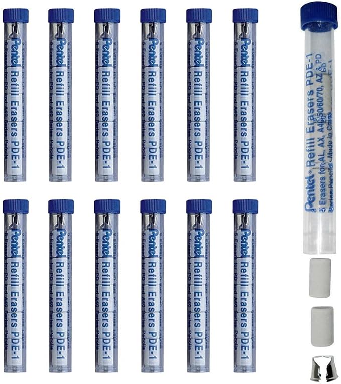 Pentel Refill Eraser for AL, Ax and PD Series Pencils 5 Pcs/Tube, Box of 12 - Image 2