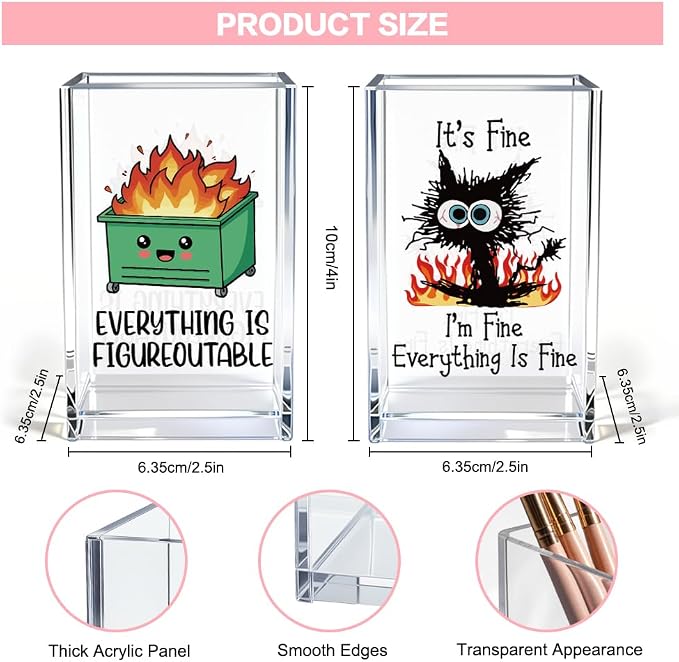 Funny Black Cat 2 Pack Acrylic Cosmetic Pencil Pen Holder Cup, Emotional - Image 2