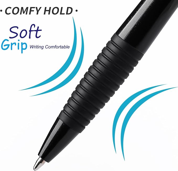 Black Pens Bulk, 60 Pack Gripped Slimster Ballpoint Pens | Black Ink 1.0mm - Image 3