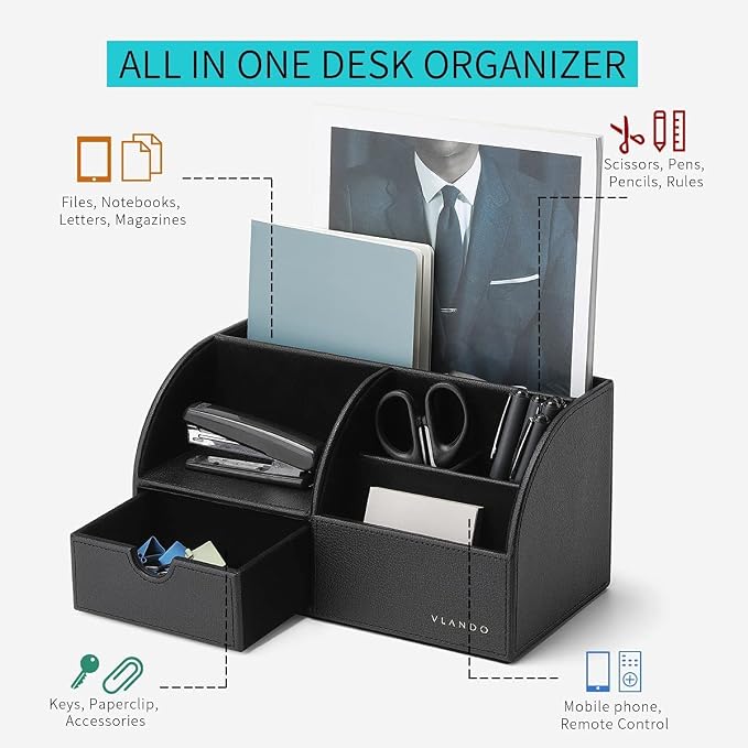 VLANDO Office Desk Organizer Leather Desktop Organizer Caddy - Image 2