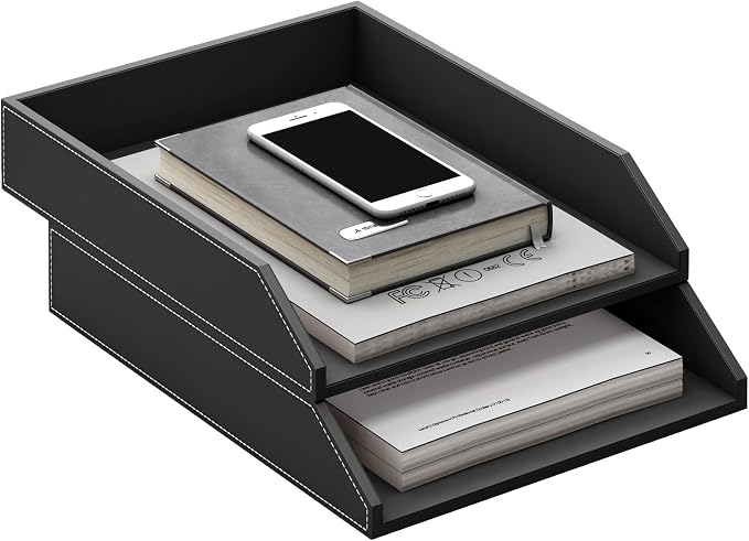 Leather Letter Tray, Thipoten Stackable Desk Organizer Holder - Image 2