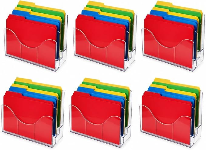 Azar Displays 250099-6PK Three Tier File and Brochure Desktop Wall Organizer by AzarDisplays