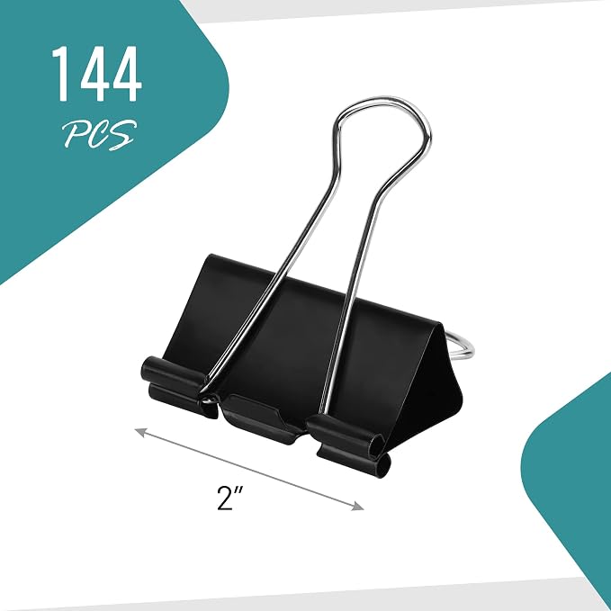 Binder Clips - 144 Pack Large Binder Clips, 2 Inch, File Clip - Image 3