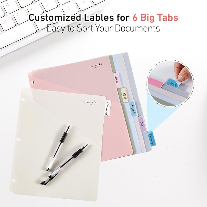 6-Tab Dividers for 3 Ring Binder, Letter Size 8.5 x 11'', Morandi Colors 2 Sets - Image 4
