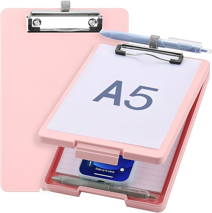 Meiikun Small Clipboard with Storage, A5 Clipboards with Pen Holder, Half by Meiikun
