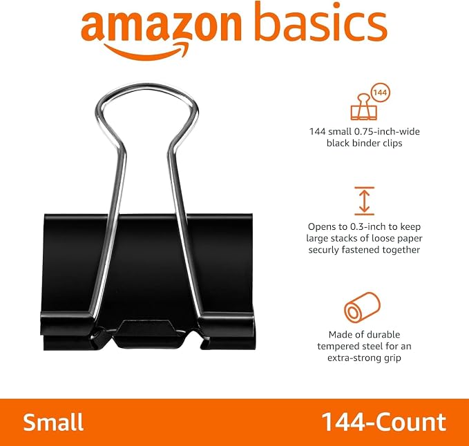Amazon Basics Sturdy Binder Clips, Office Supplies, Small 0.75 in, Document - Image 4