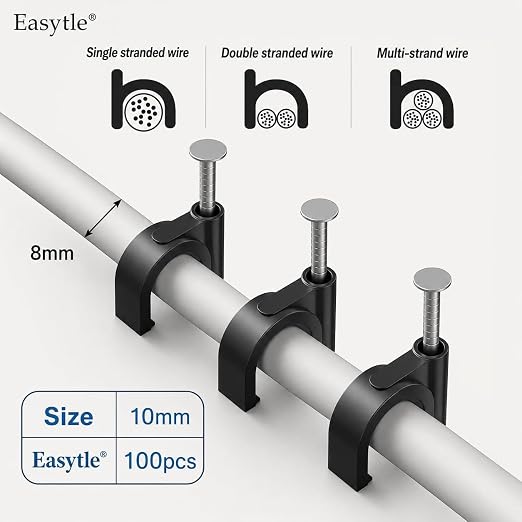 Easytle Plastic Cable Clamps Nail in Cable Clips 100 Pcs 10mm Cable Wire Clips - Image 2