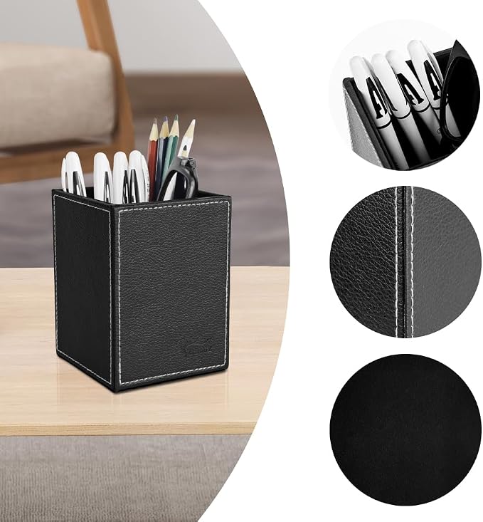Pen Pencil Holder Cup Container PU Leather Desk Organizer Stand Decor Brush - Image 6