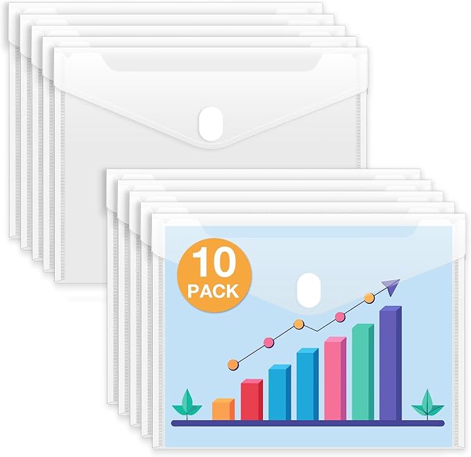 Sooez 10 Pack Plastic Envelopes File Folders, Rainforced Clear Folder Important by Sooez