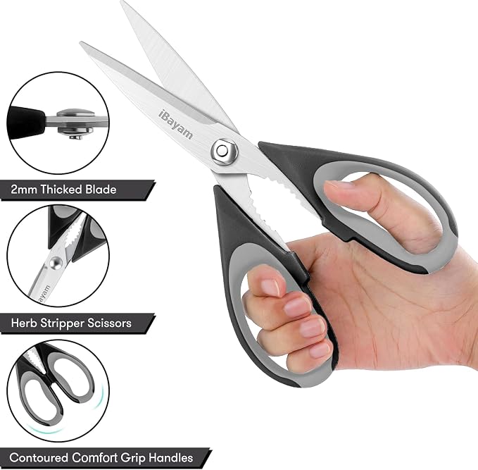 Kitchen Gadgets Utensils Set for Home, iBayam 8.5" Kitchen Scissors - Image 4