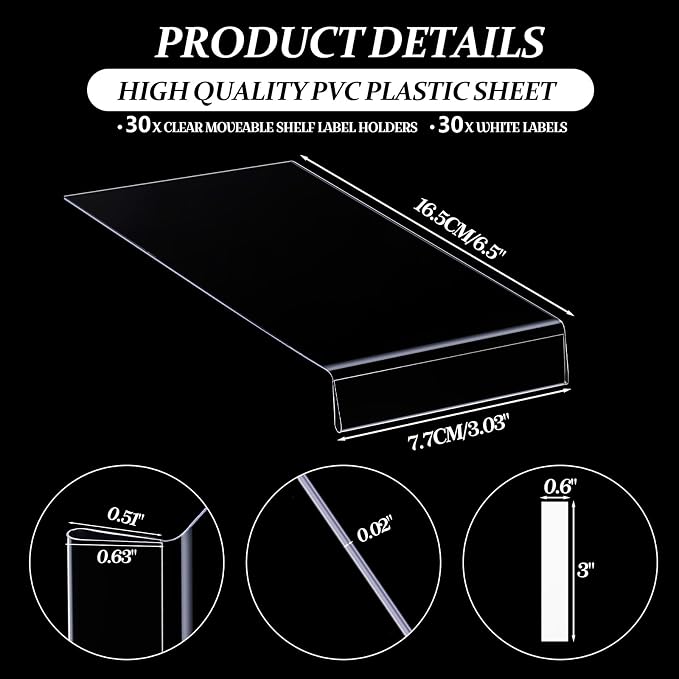 Containlol 30 Pcs Moveable Shelf Label Holders Clear Transparent Plastic - Image 2