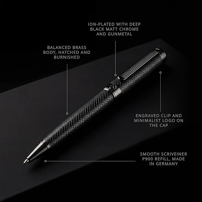 Scriveiner All Black Ballpoint Pen -Stunning Luxury All Metal Matt Black Pen - Image 3