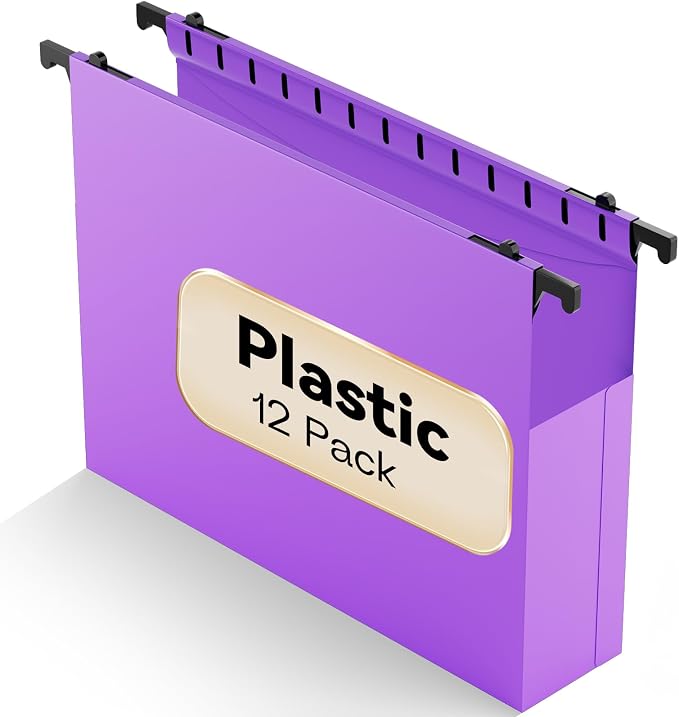 Plastic Extra Capacity Hanging File Folder Letter Size, 12 Pack Reinforced by NORDUN