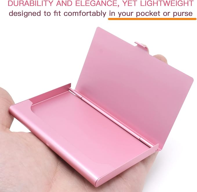 2-Pack Pink Aluminum Business Card Holder Slim Flip Pocket Case | aluminum - Image 4