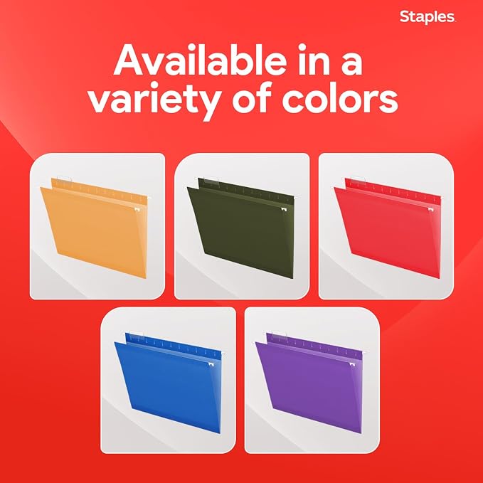 Staples Hanging File Folders, Letter Size, 1/5‑Cut Tabs, Adjustable Tabs - Image 8