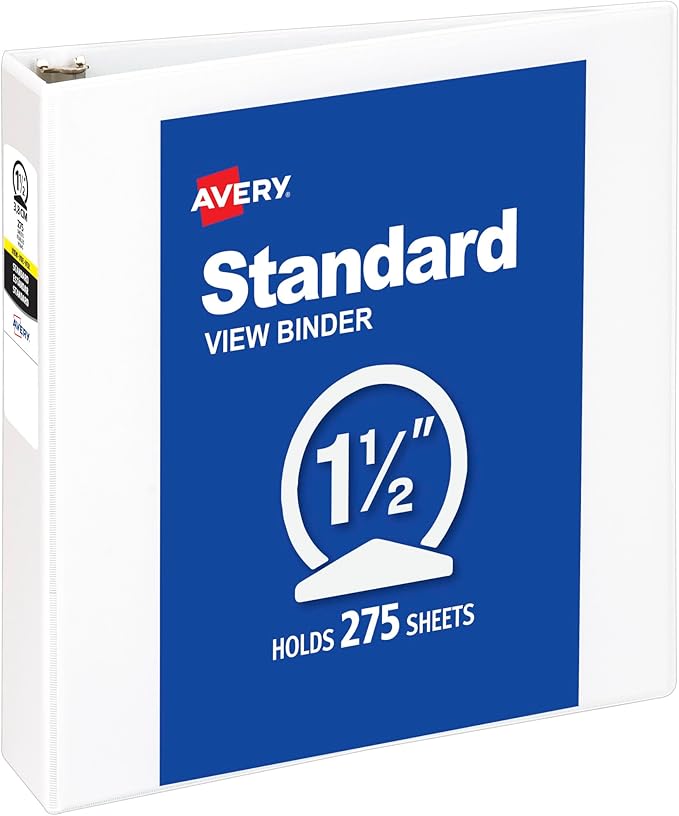 Avery Standard View 3 Ring Binder, 1.5" Round Rings, 275-Sheet Capacity by Avery