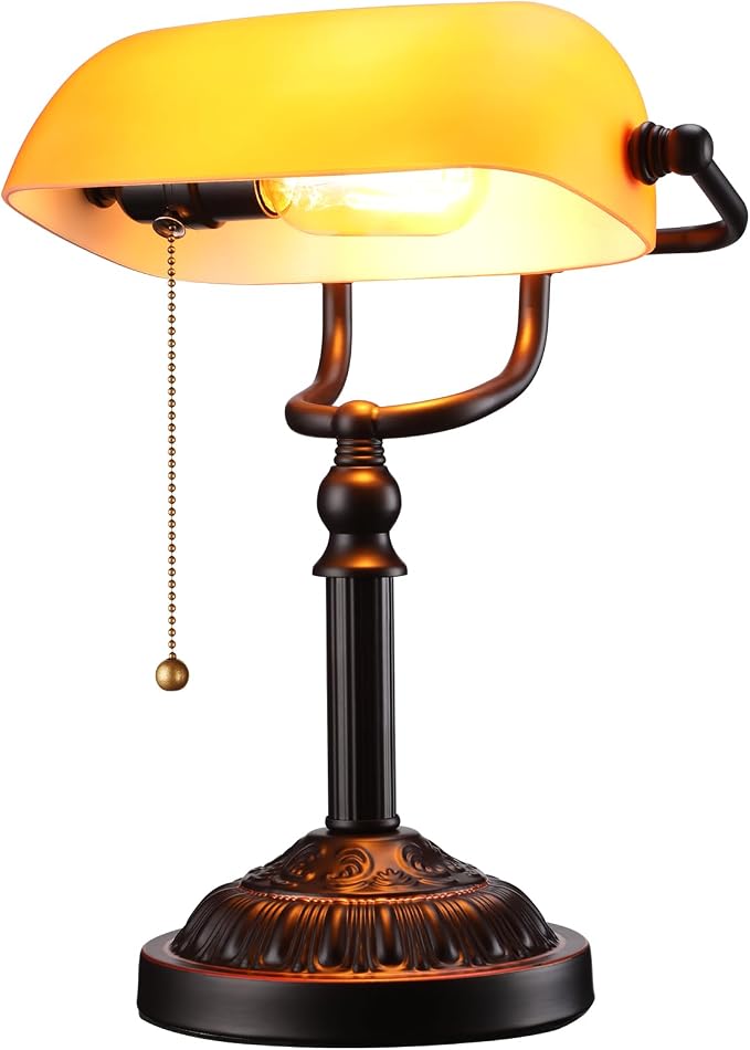 TORCHSTAR Amber Glass Bankers Desk Lamp by TORCHSTAR