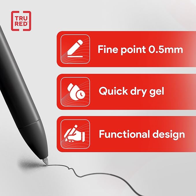TRU RED Retractable Gel Pens, Fine Point 0.5mm, 12 Pack – Quick‑Dry Pens - Image 3