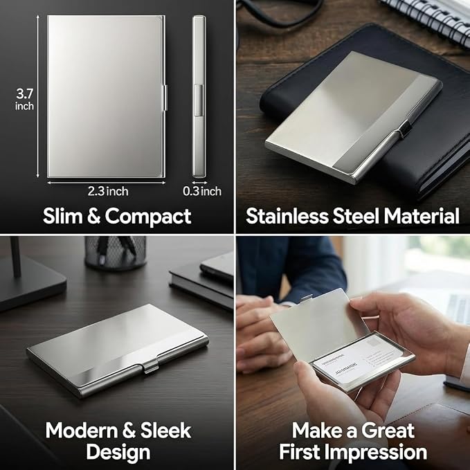 Business Card Holder, for Men and Women, Slim Minimalist Design Case, Stainless - Image 2