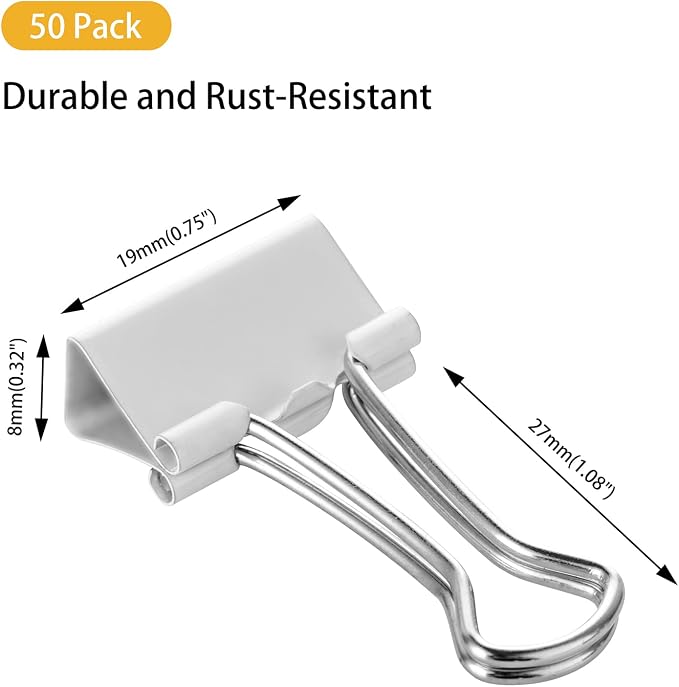 Small White Mini Binder Clips, 3/4 Inch, 50 Pack - Image 2