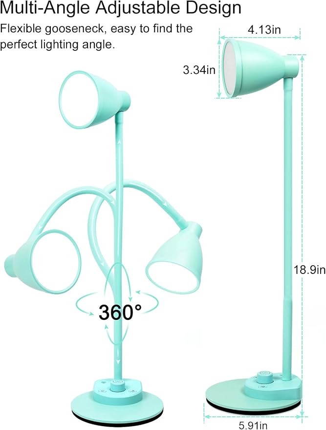 BOHON LED Desk Lamp with USB Charging Port, 3 Color Modes Dimmable, Teal | - Image 7