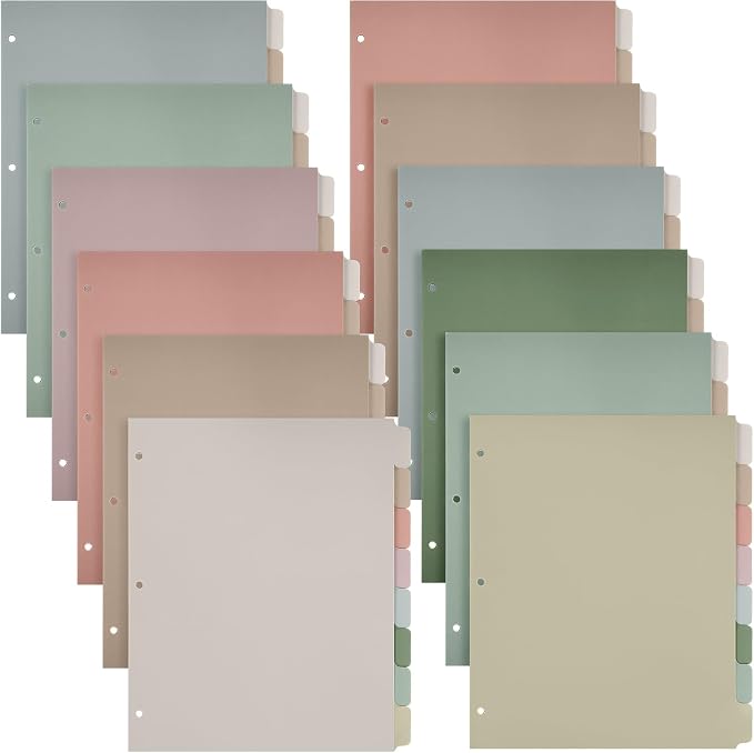 Honoson 12 Sets 8 Tab Dividers for 3 Ring Binders Plastic File 8.5 x 11 Inch by Honoson