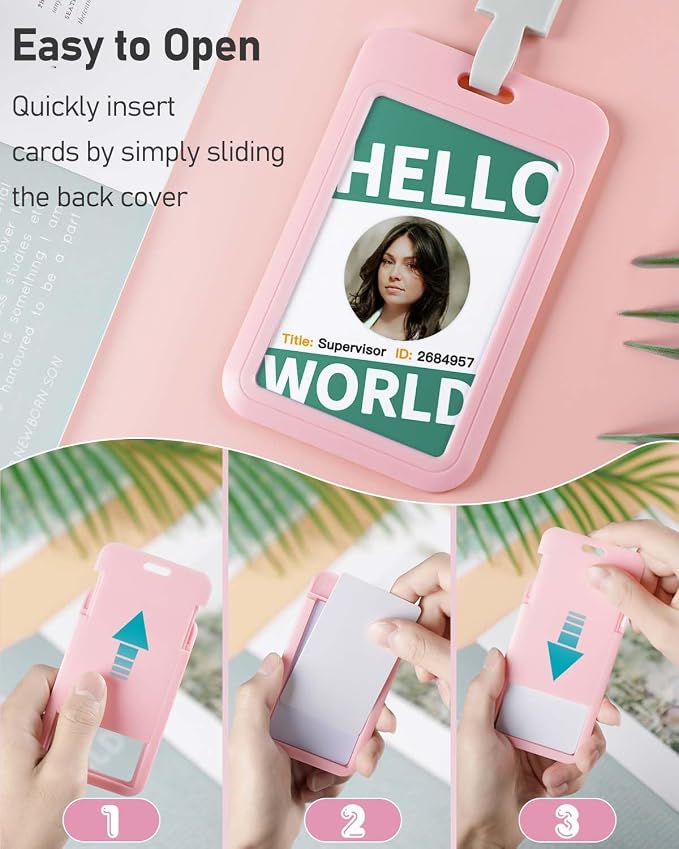 Uniclife 3 Pack Sliding ID Badge Holder Hard Pink Vertical Plastic Card Case - Image 6