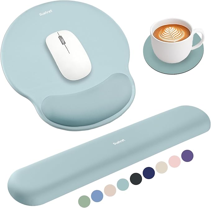 Sushret Mouse Pad and Keyboard Wrist Rest, 3-in-1 Gel Memory Foam Ergonomic by Sushret