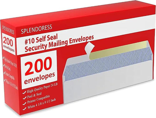 #10 Envelopes Letter Size Self Seal | 200 Business Mailing Security Peel and by Splendoress