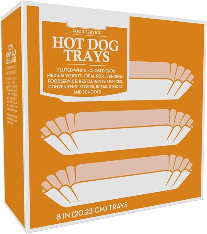 1500 Paper Hot Dog Trays | White Hot Dog Wrappers | 8 Inch Hotdog Tray Holders by Supellectilem