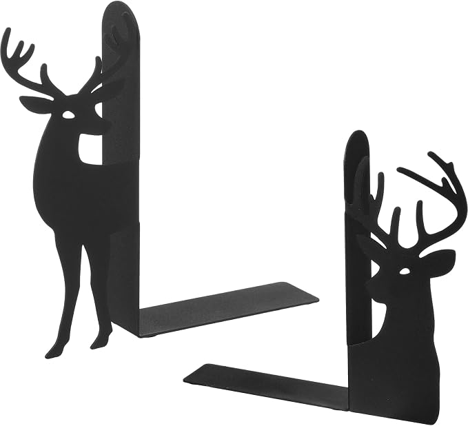 Geelin Reindeer Metal Bookends Set of 2 Black Reindeer Head Christmas Book Ends - Image 7