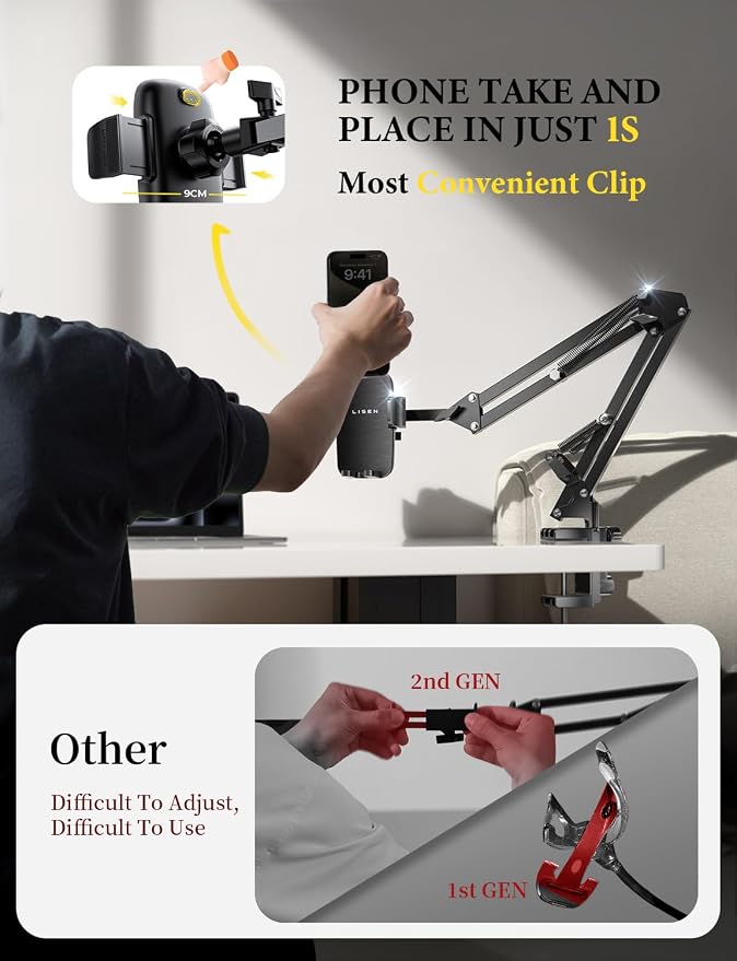LISEN Gooseneck Phone Holder for Bed Desk Cell Phone Stand for Desk Bed Gaming - Image 3