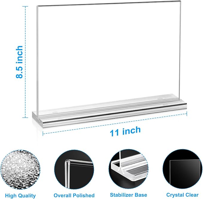 EHWINE 10 Pack Acrylic Sign Holder 8.5 x 11 Horizontal, Double-Sided Stand up - Image 3
