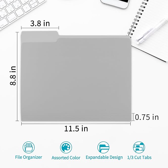 100 Packs Colored File Folders, Two Tone Color File Folder 8.5 x 11 Inch - Image 2