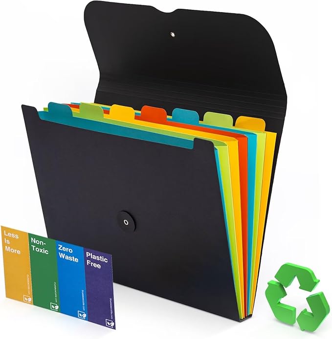 Expanding File Folder Accordion Plastic Free 7 Pocket Rainbow Divider by BlueLakeECOLIFE