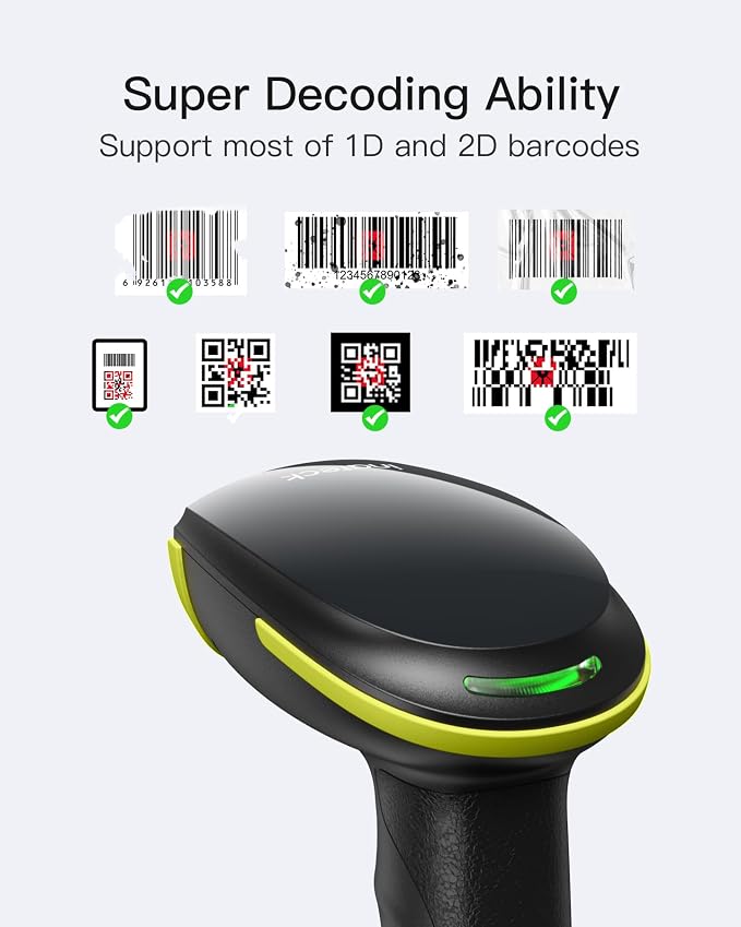 Inateck 2D Barcode Scanner, Wireless Bluetooth QR Barcode Scanner, Handheld - Image 2