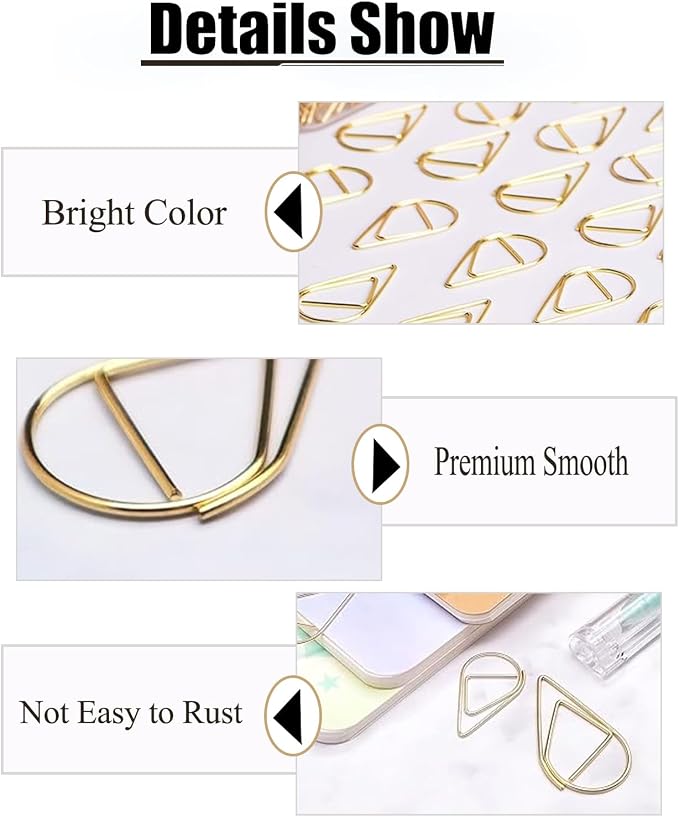 200 Pcs Gold Teardrop Paper Clips Bulk, Stainless Steel Rust-Resistant - Image 6