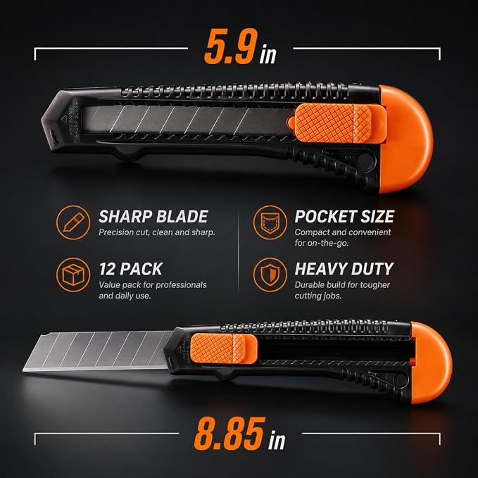 REXBETI 12-Pack Utility Knife, Retractable Box Cutter - Image 3
