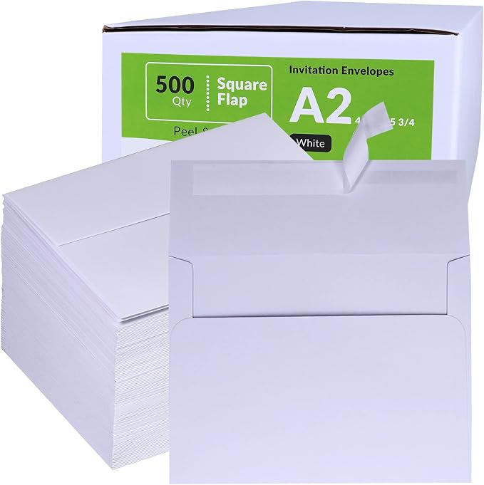 500 Pcs Bulk A2 Invitation Envelopes in White Peel & Press Self Seal 4 3/8 x 5 - Image 4
