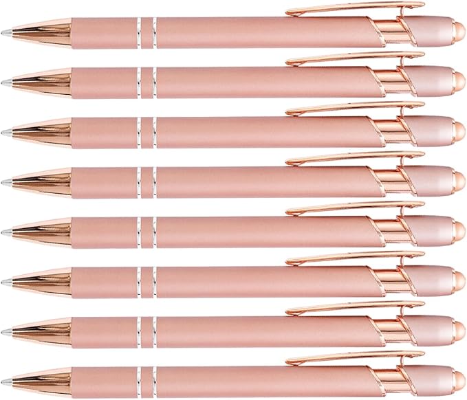 PASISIBICK 8 Pack Rose Gold Ballpoint Pen 2-in-1 Stylus Retractable Metal by PASISIBICK