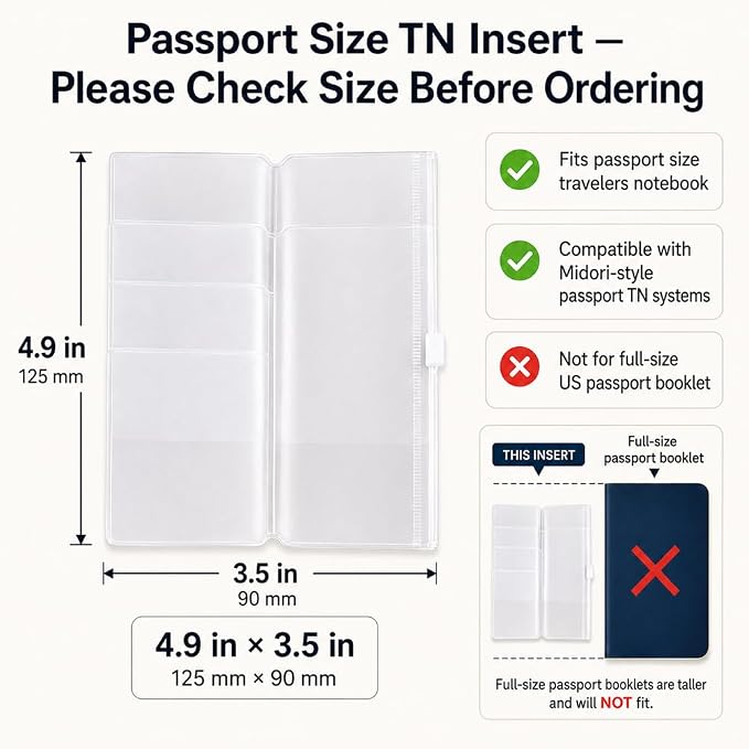 Clear Zipper Pocket for Travelers Notebook, 4 Insert Passport Size Pouch Refill - Image 2