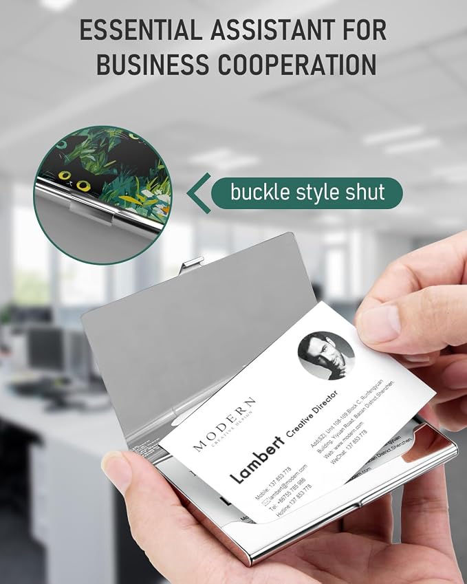 Business Card Metal Slim Organizer, Professional Stainless Steel Square Pocket - Image 5
