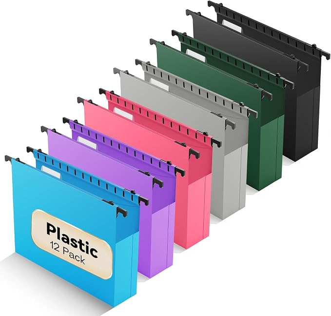 Plastic Extra Capacity Hanging File Folder, 12 Pack Expanding Hanging File by NORDUN
