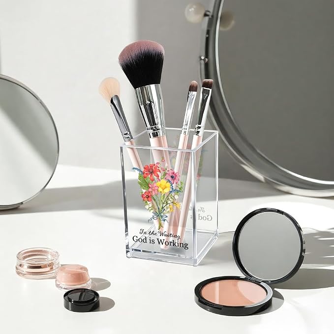 in The Waiting God is Working Acrylic Cosmetic Bible Verse Pencil Pen Holder Cup - Image 3