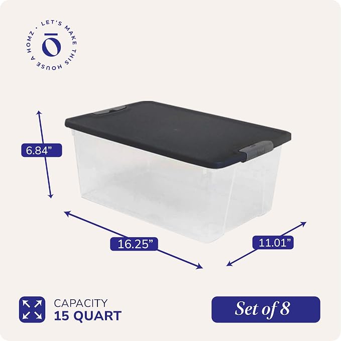 HOMZ 8-Pack Snaplock, Small Clear Plastic Storage Organizer Bins - Image 4