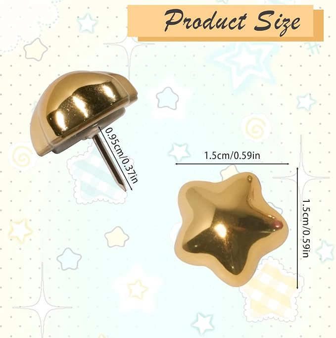 50 PCS Gold Star Push Pins, Resin Thumb Tacks, Decorative Tacks, - Image 3