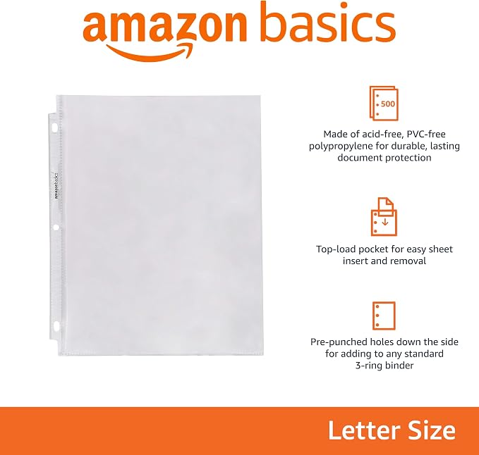 Amazon Basics Sheet Protectors for 3 Ring Binder, Heavyweight, Top Loading - Image 2