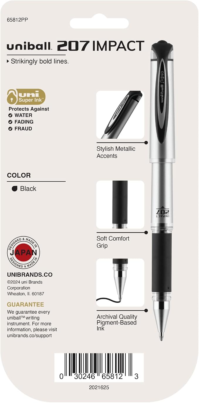 uni-ball Signo 207 Impact Stick Gel Pen, 4 Black Pens, 1.0mm Bold Point Gel Pens - Image 7