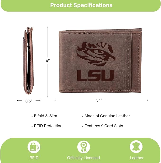 Team Sports America NCAA Louisiana State University Front Pocket Slim Wallet - Image 4